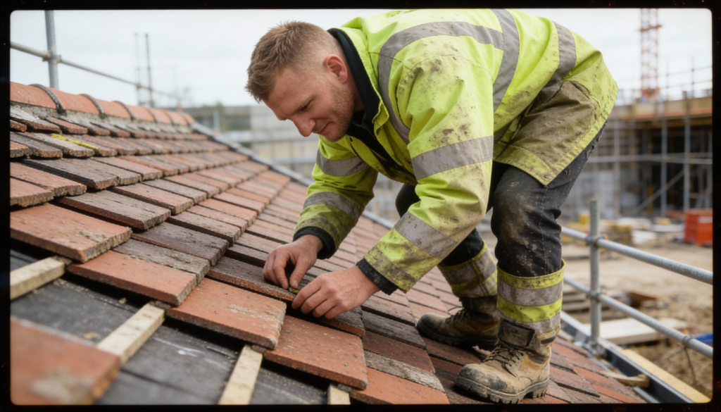 Dylan Schuttler inspecting a residential roof during a home renovation project in the Western Cape